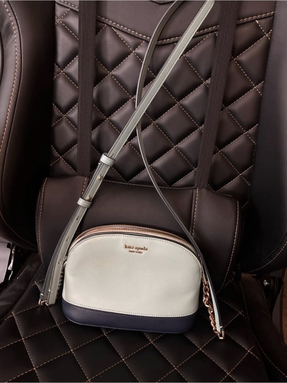 kate spade Two-Tone Leather Crossbody in Cream and Navy with Gray Strap